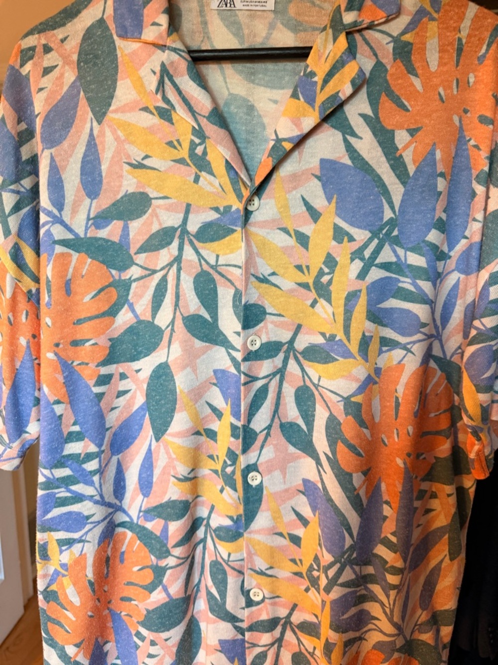 Zara Multicolor Leaf Print Short-Sleeve Button-Down Shirt